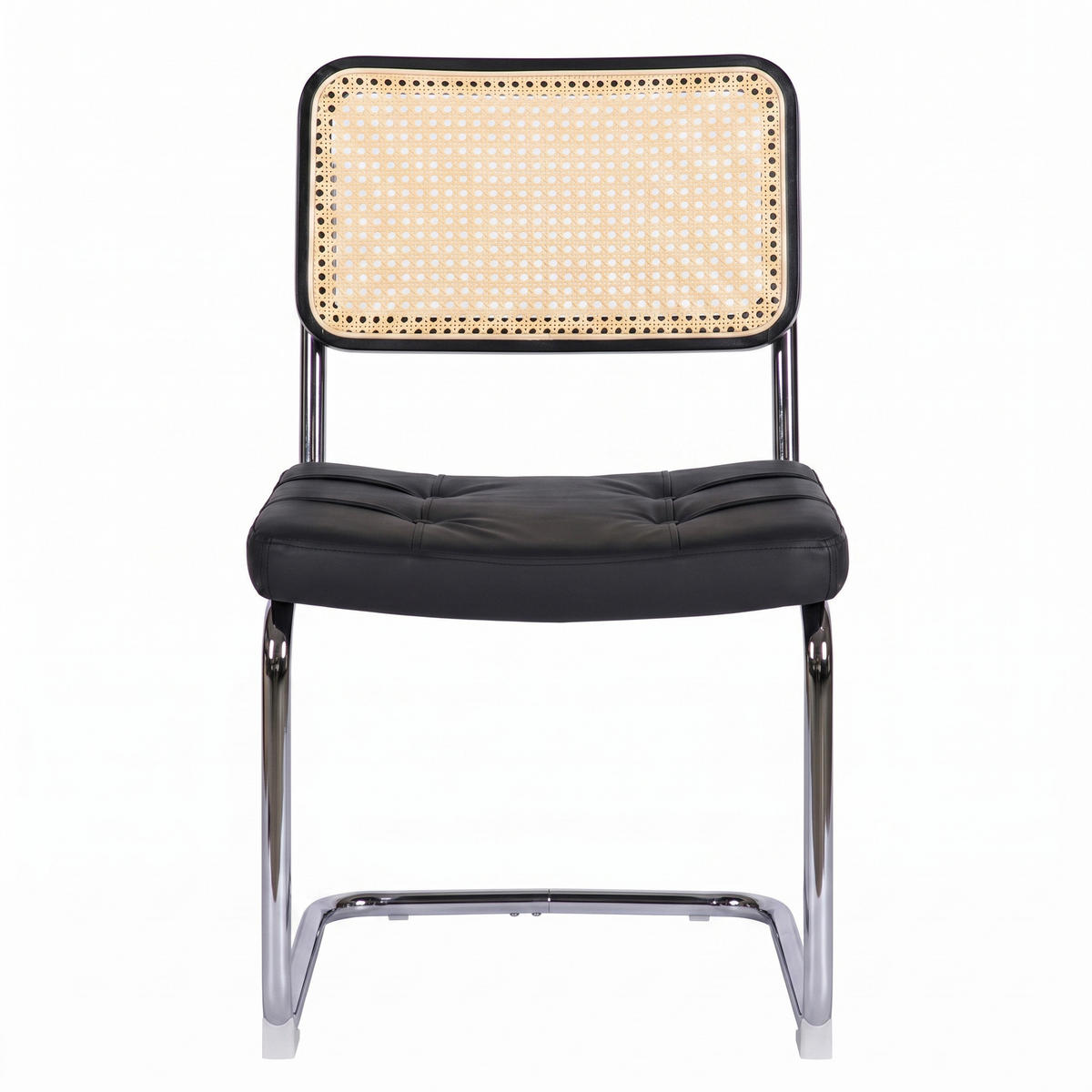 JÍDELNÍ ŽIDLE sada 4 ks černé z umělé kůže, ratanu a chromu - černá, kůže (53/84.6/46.4cm) - Urban Meuble
