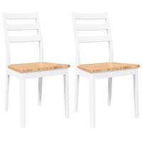 ESSZIMMERSTÜHLE 2 Stk. Weiß Massivholz Gummibaum 48.5*49*90cm - Weiß/Braun, Holz (48.5/90/49cm) - ZMH