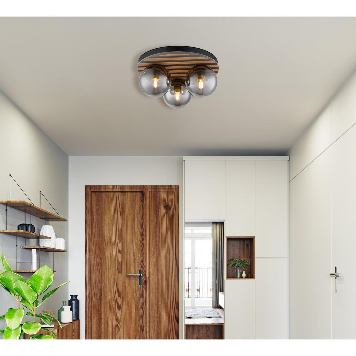 DECKENLEUCHTE PARSONS Metall/Rauchglas MDF Schwarz matt - Schwarz, Glas (39/39/20cm) - Globo Lighting