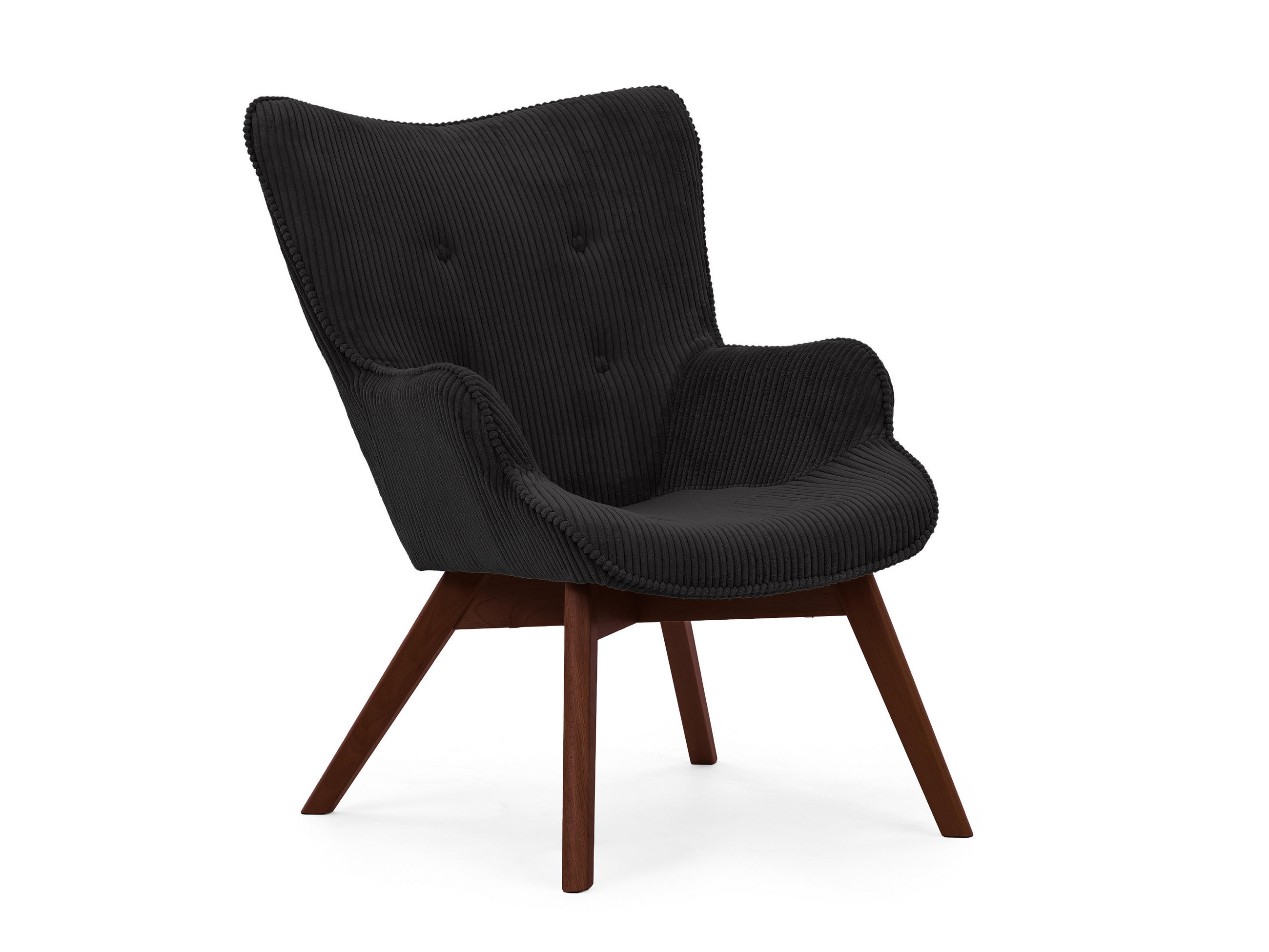 LOUNGESESSEL Lenari Schwarz Cordstoff mit Füßen in Braun - Schwarz/Braun, Holz/Textil (71/96/86cm) - S-Style Möbel