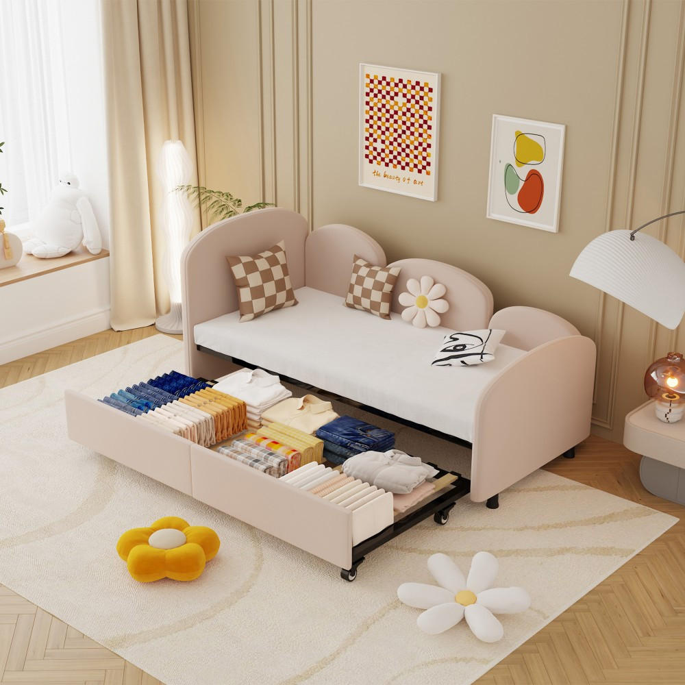 EINZEBETT 90x200cm mit Schublade in Rosa - Rosa, Textil (90/200cm) - KOMHTOM
