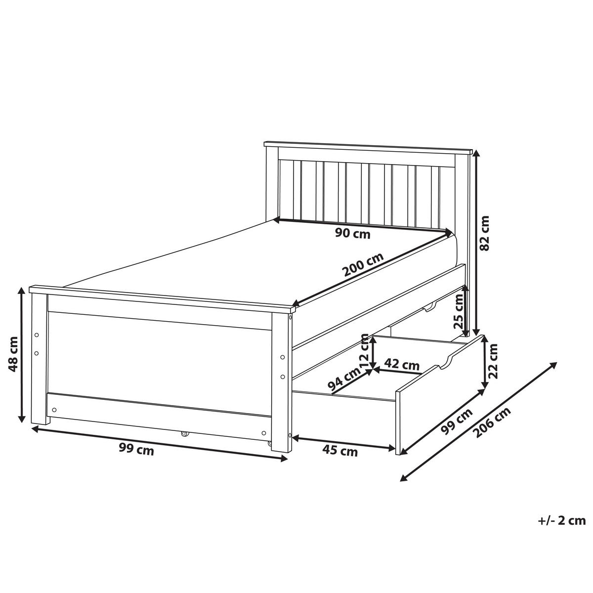 BETT mit Schubladen 90x200 cm Heller Holzfarbton Olendon - Hellbraun, Holz (90/200cm) - Beliani
