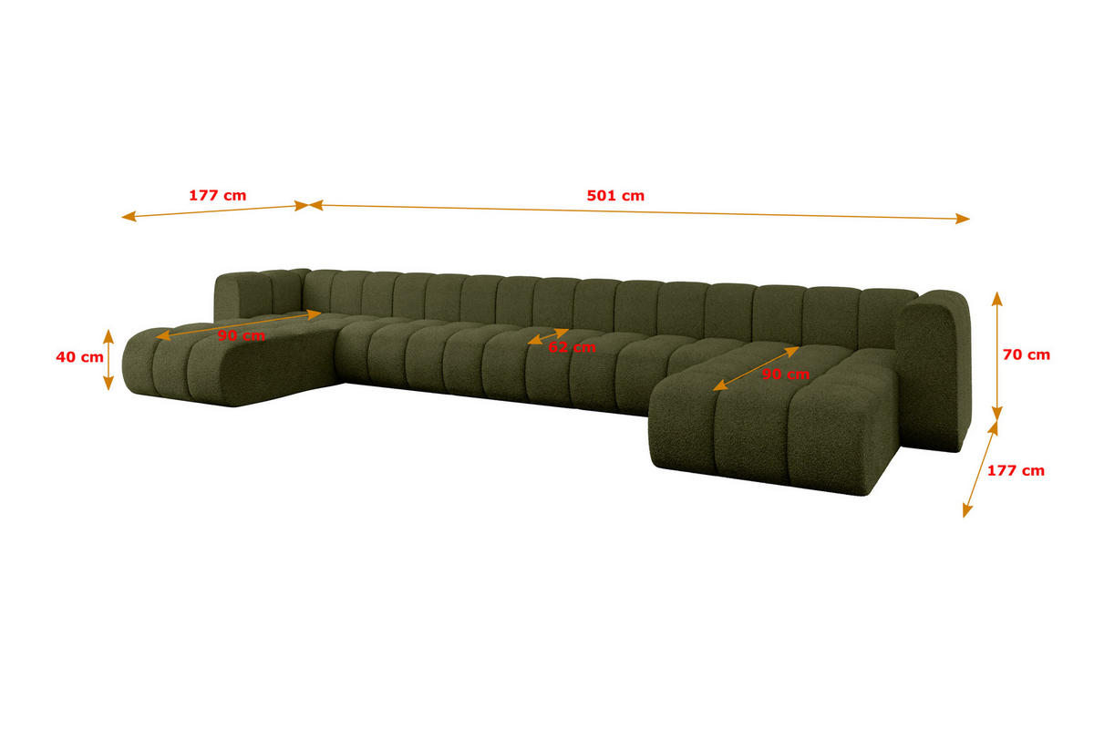 WOHNLANDSCHAFT modulares Sofa Joren-U3 - 501x177x70 cm Grün - Grün, Holzwerkstoff/Textil (501/70/177cm) - ALTDECOR