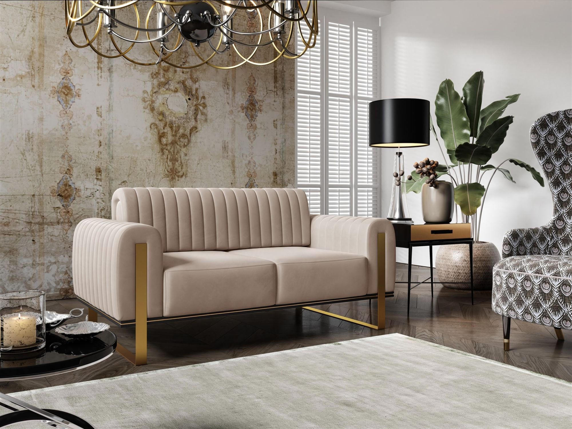 SOFA Valerie 2-sitzer - Beige, Holzwerkstoff/Textil (164/79/90cm) - Fun Möbel