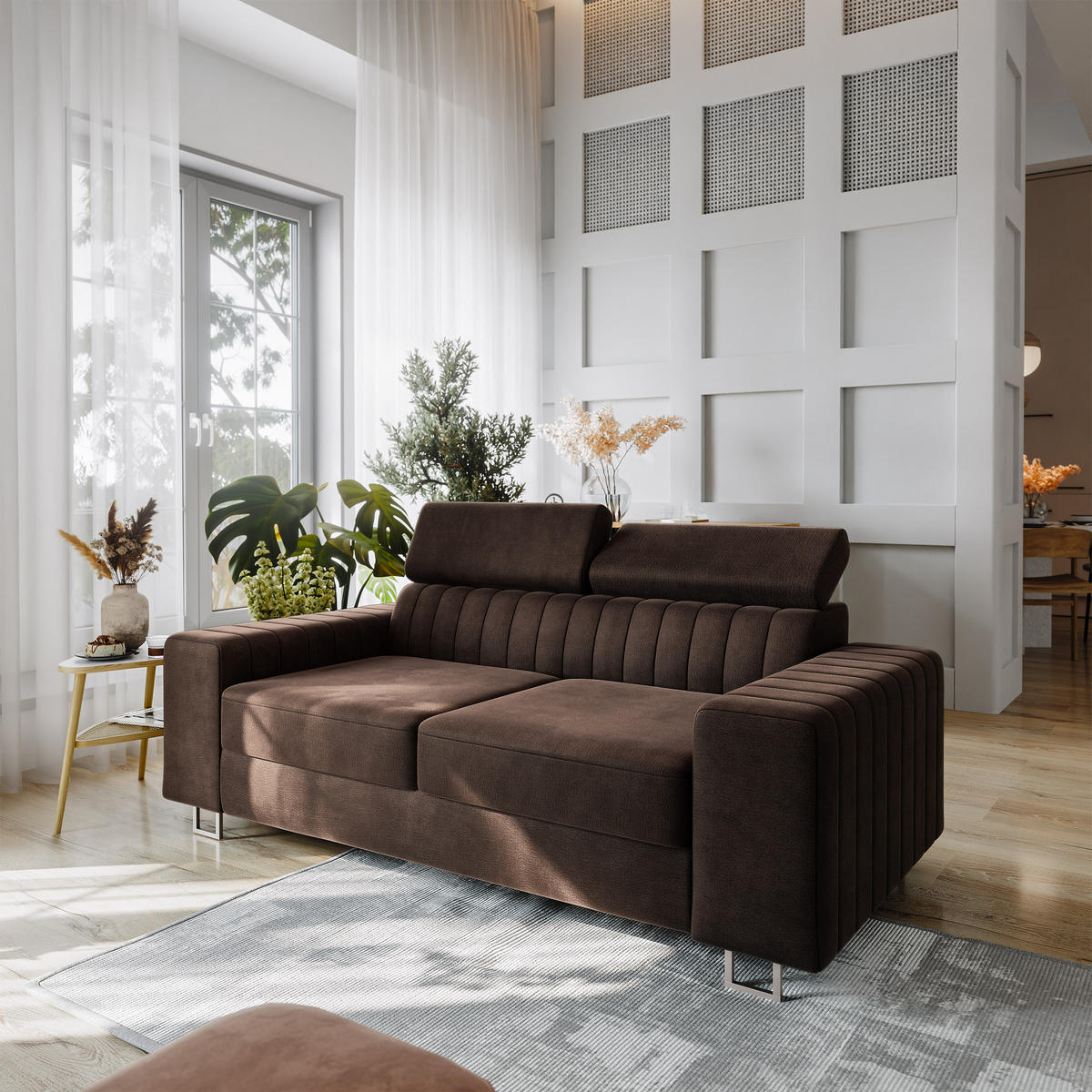 BETTSOFA SOLAN Braun Velours-Stoff mit Schlaffunktion - Braun, Holz/Textil (194/88/90cm) - MASSENO