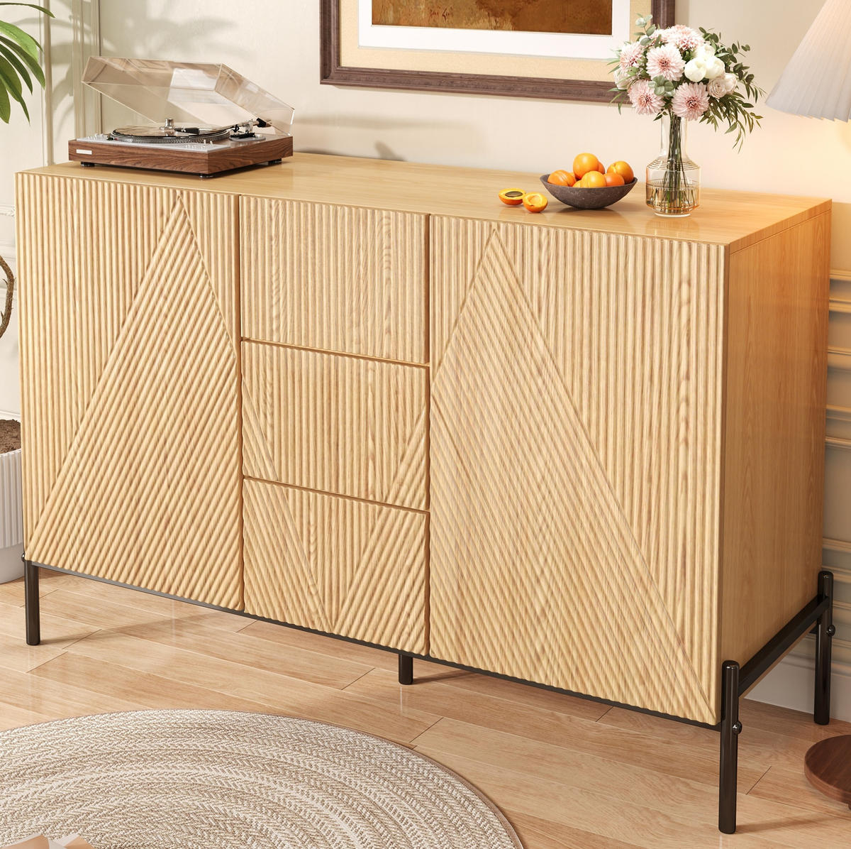SIDEBOARD 115,5/40/76 cm in Natur mit 2 Türen & 3 Schubladen - Naturfarben, Holzwerkstoff (115.5/76/40cm) - BEAOK