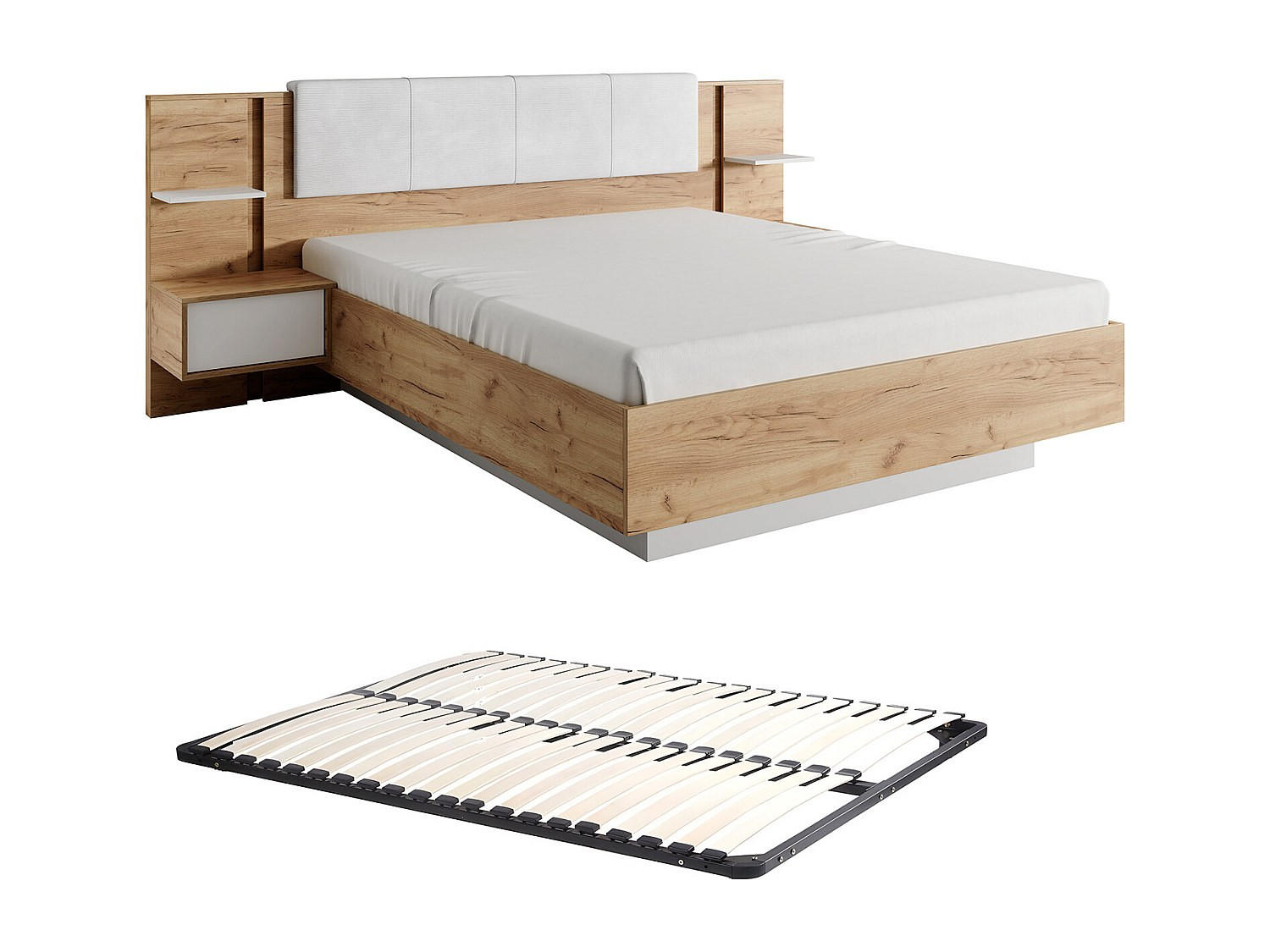 BETTRAHMEN - 2 Personen - samt - naturfarben hell, weiß Elynia - Weiß, Holz/Textil (160/200cm) - Vente-Unique
