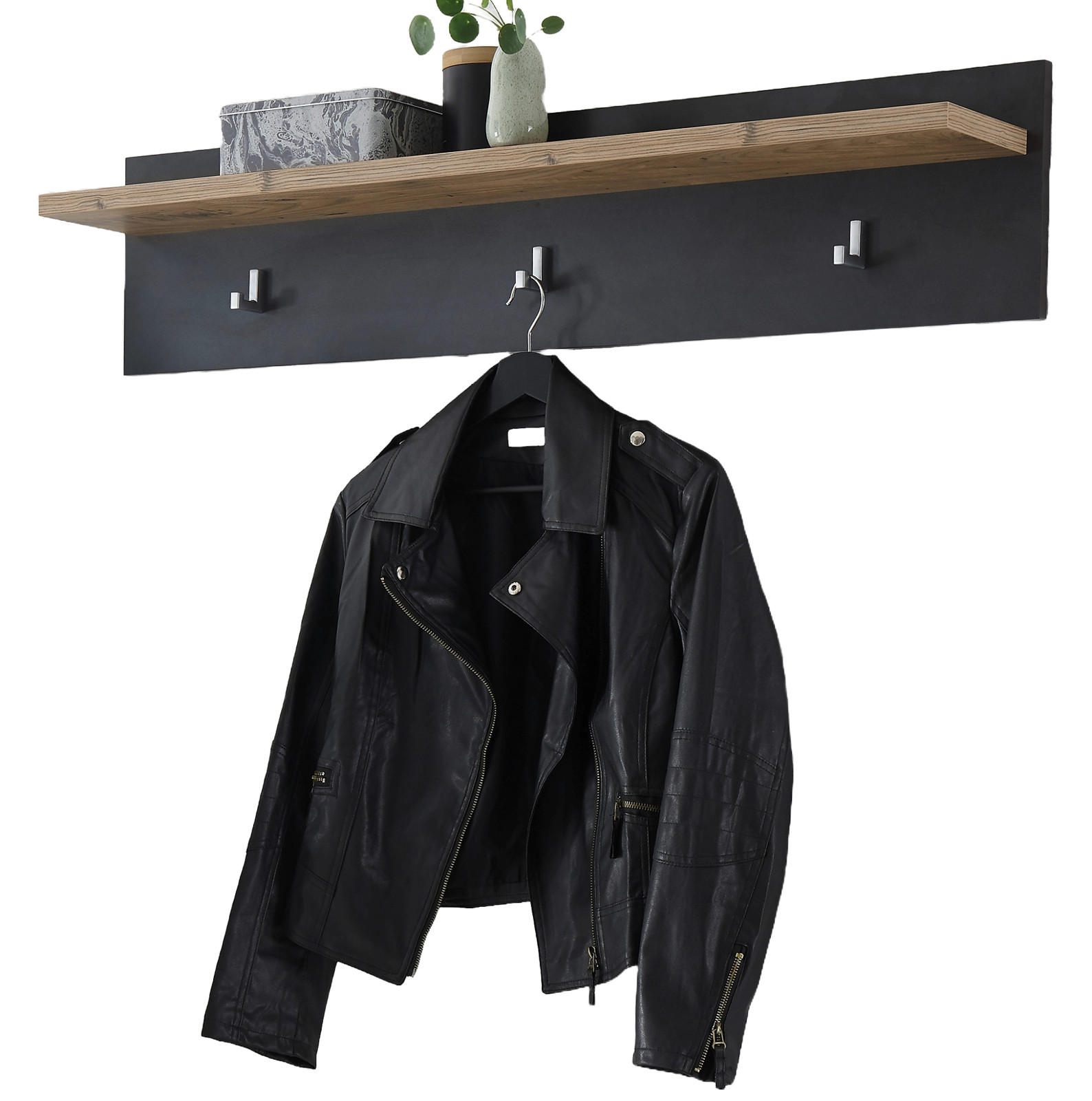 GARDEROBENPANEEL Kastanie und grau Fresco, Flur Wandgarderobe, 107 x 23 cm - Kastanienfarben/Grau, Holzwerkstoff (107/23/18cm) - Furn.Design
