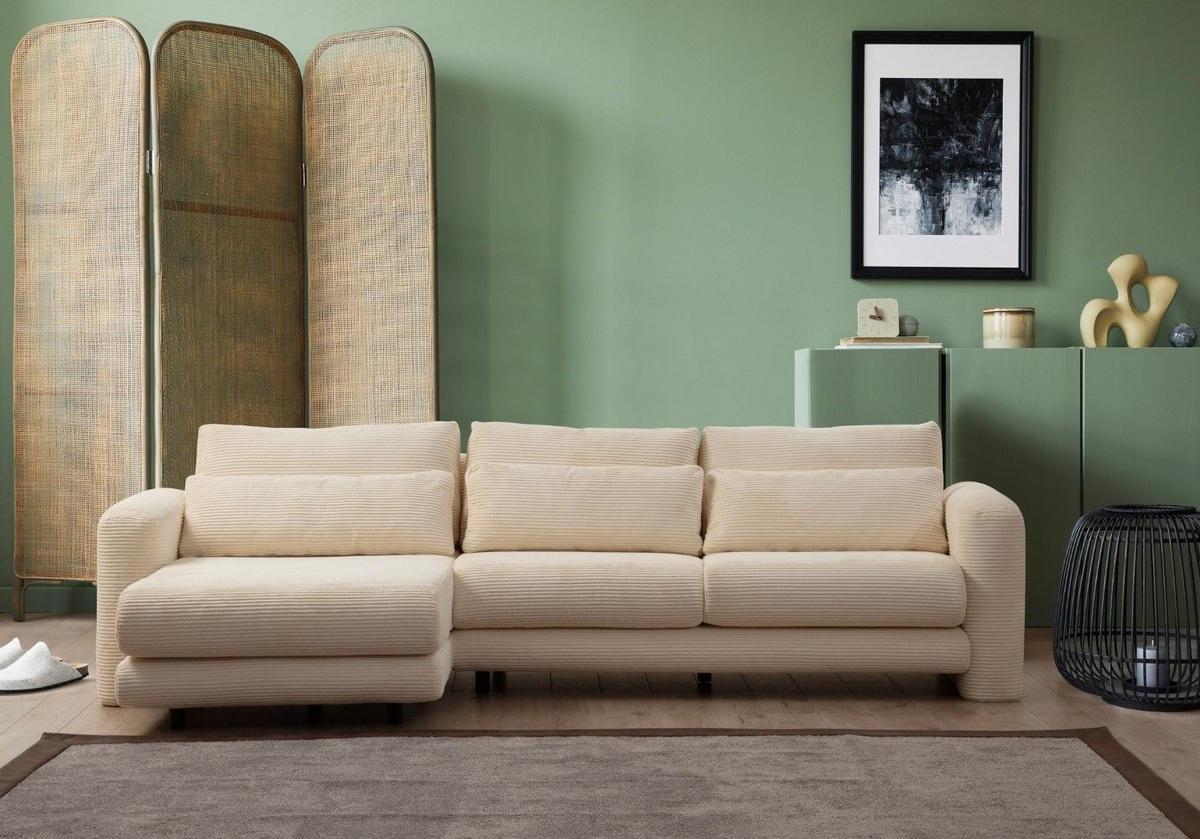 ECKSOFA mit losen Rückenkissen - Beige/Schwarz, Holz/Kunststoff (290/165cm) - myHomelando