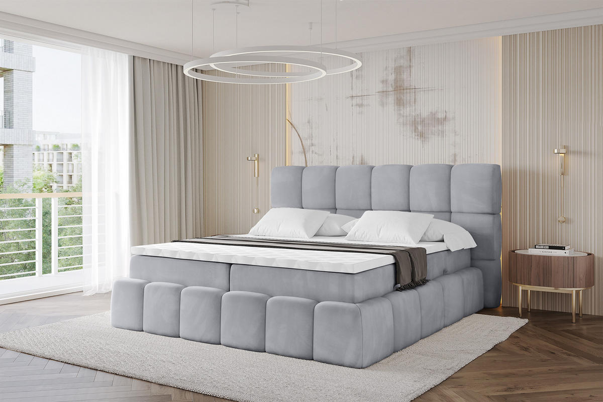 BOXBETT - AURI-H3 - 140x200 Grau Monolith - Hellgrau, Holzwerkstoff (140/200cm) - ALTDECOR