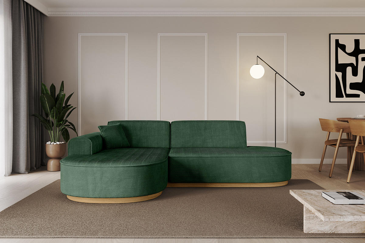 ECKSOFA Ottomane Links MARI-L1-v2 - 243x171x83 cm Grün Cord - Grün, Holzwerkstoff/Textil (243/171cm) - ALTDECOR