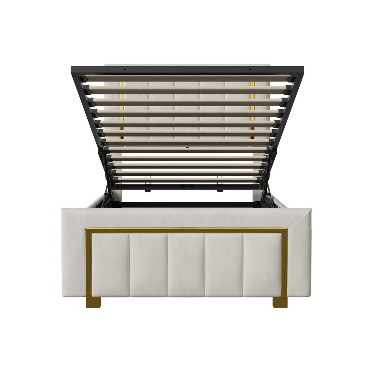 POLSTERBETT 90x200 cm mit Stauraum Kopfteil und Lattenrost Beige - Beige, Holzwerkstoff (90/200cm) - Novahome