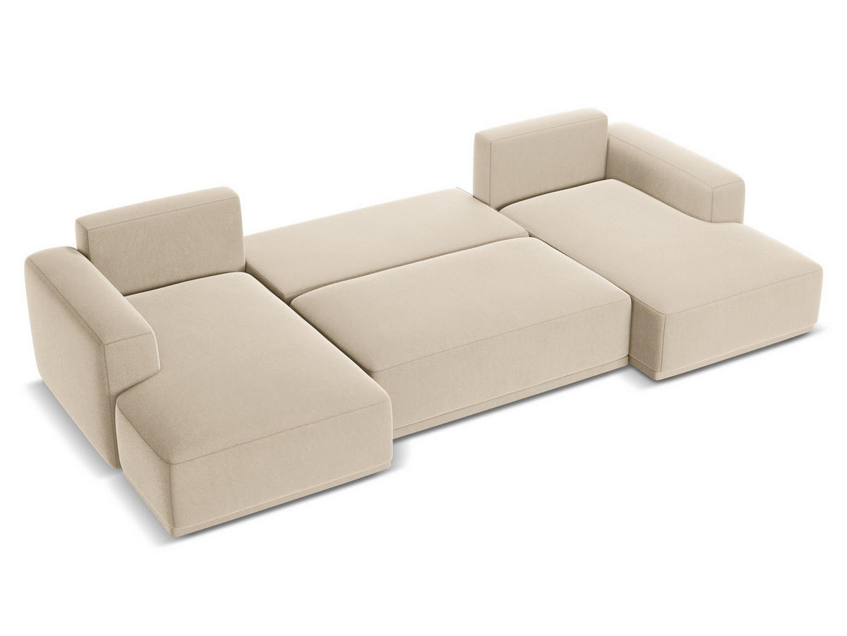 WOHNLANDSCHAFT Samt Stoff Beige - Beige/Creme, Kunststoff/Textil (333/91/160cm) - Makamii