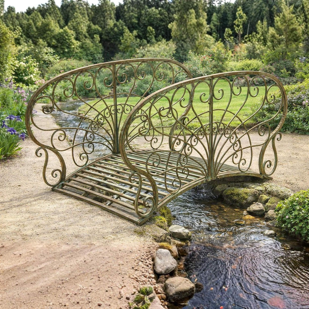 GARTENBRÜCKE mit Geländer Metall Braun 150 cm 150106 - Grün, Metall (150/82/80cm) - DanDiBo