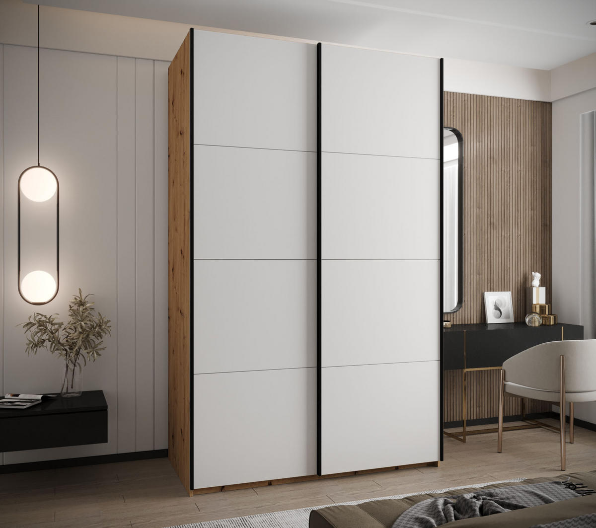 SCHWEBETÜRENSCHRANK 245,5/150/64 2-türig - Schwarz/Weiß, Holz/Metall (150/245/64cm) - Abiks Möbel