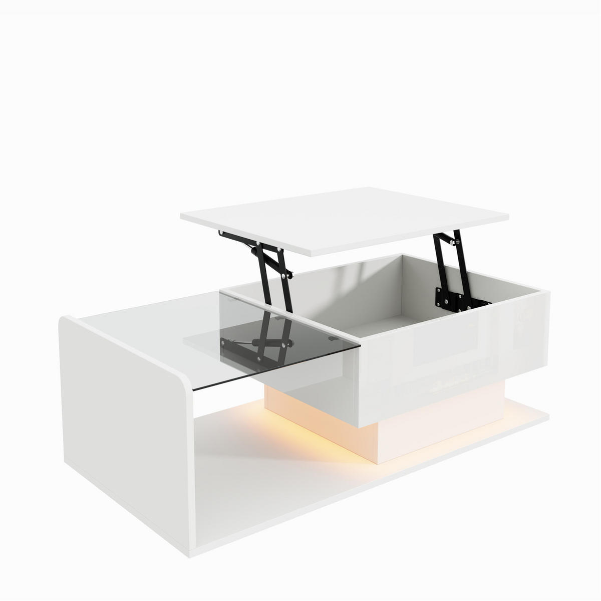 COUCHTISCH 100/50 cm in Weiß aus Spanplatte mit Höhenverstellung und LED-Lichtleiste - Weiß, Holzwerkstoff (100/50/33cm) - OKMYHOME