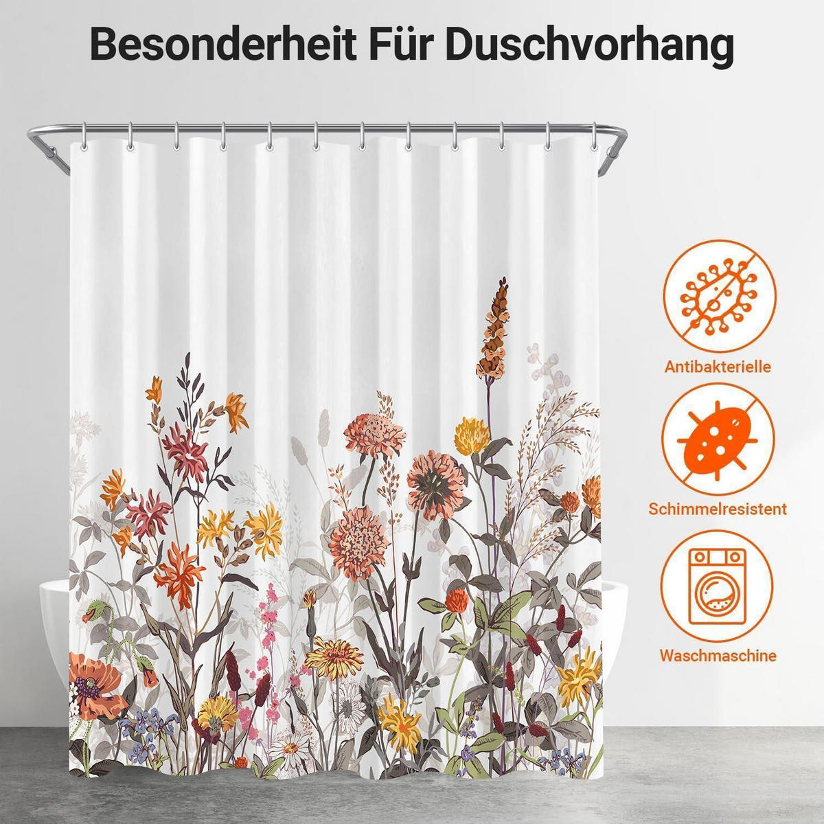 DUSCHVORHANG Mischblumen 120 x 200 cm - Multicolor, Textil (120/200cm)