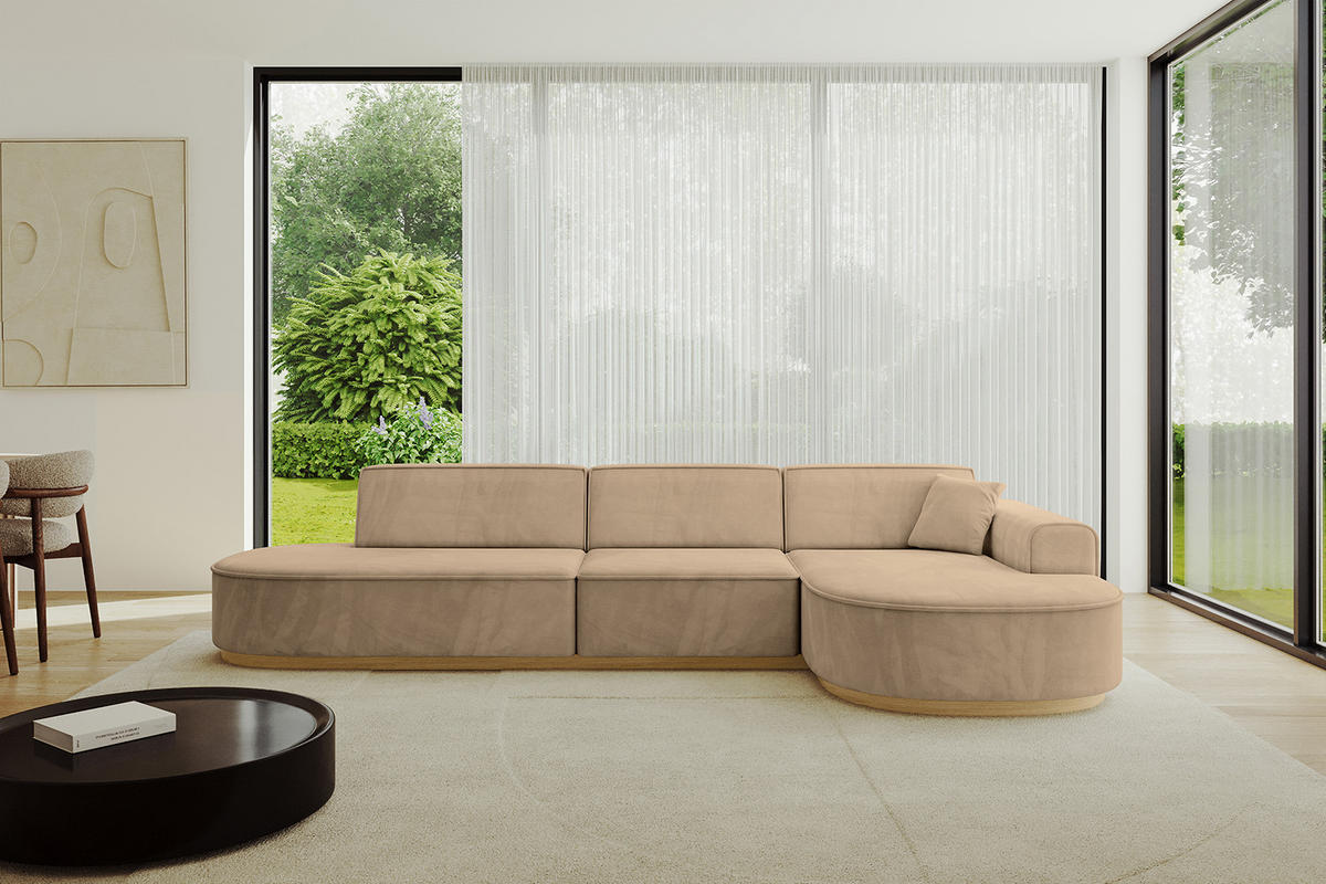 ECKSOFA Ottomane Rechts MARI-L2-v2 - 328x171x83 cm Taupe Velours - Taupe, Holzwerkstoff/Textil (171/328cm) - ALTDECOR