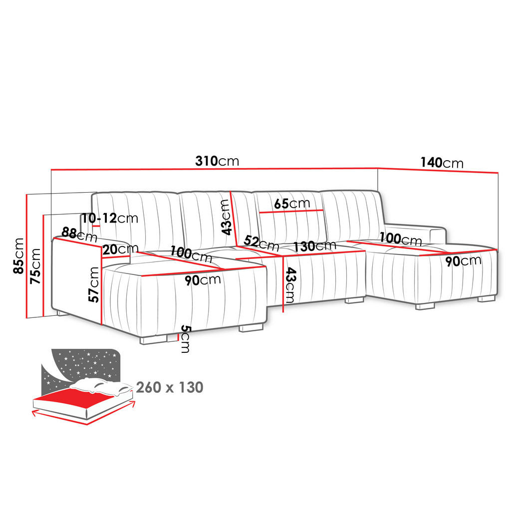 Thumbnail - Mirjan24 Wohnlandschaft, Braun, Textil, 6-Sitzer, U-Form,Rechteckig, 310x85x140 cm, Wohnzimmer, Sofas & Couches, Wohnlan...