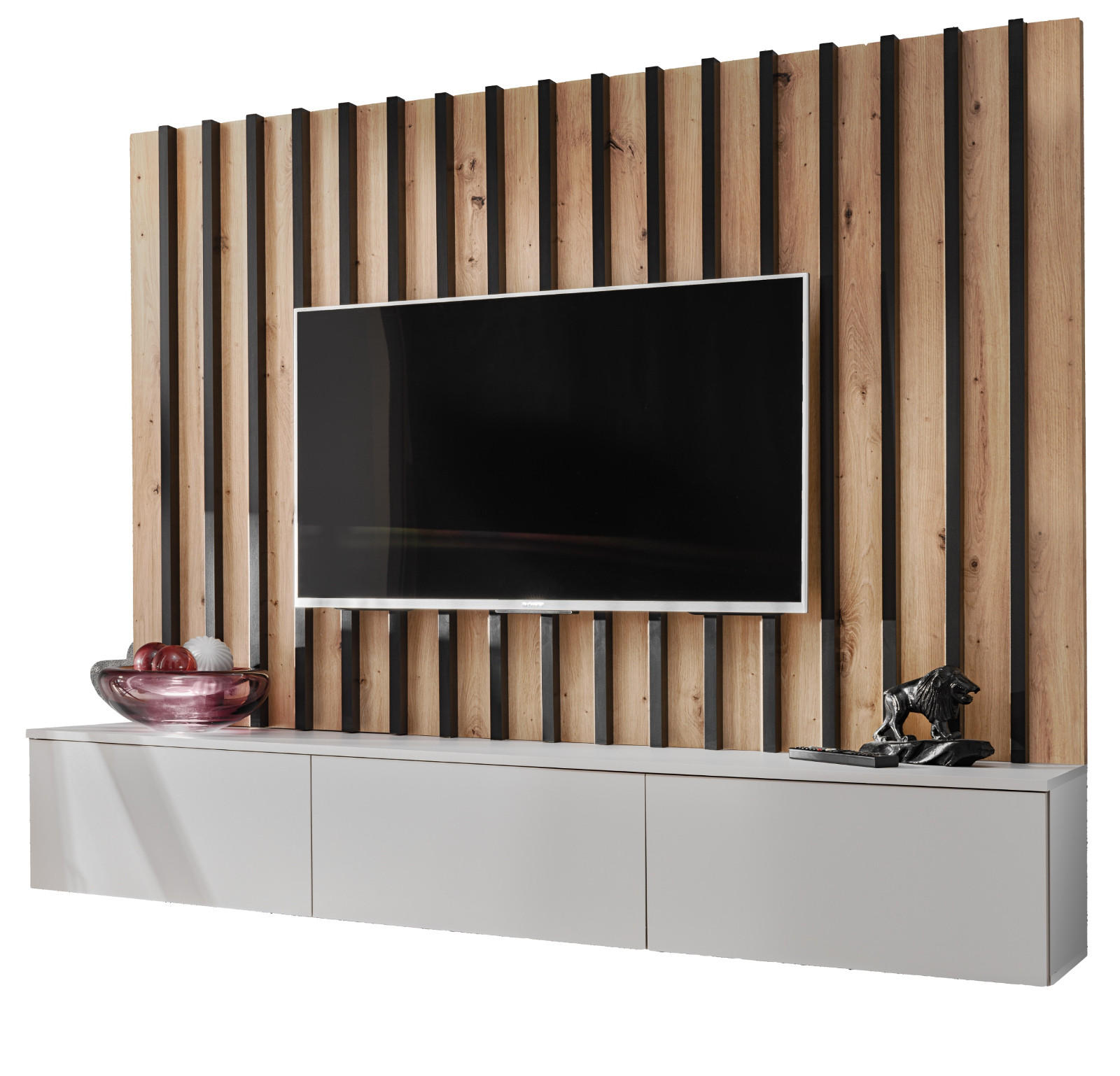 Furn.Design Wohnwand Grau, Eiche Artisan 180x148x35 cm