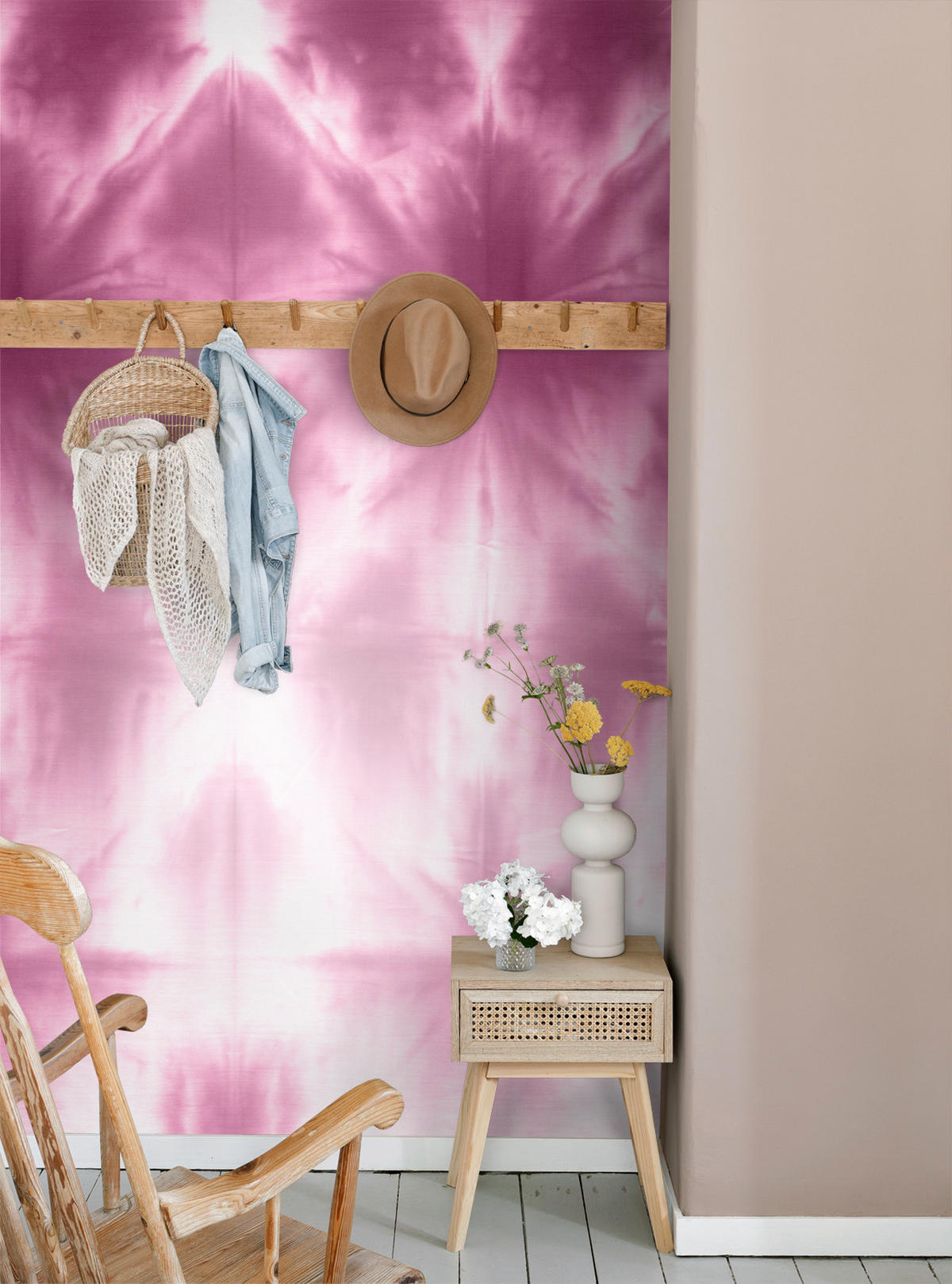 FOTOTAPETE wandfüllendes Tie-Dye Shibori Muster 100 x 279 cm - Pink, Papier (100/279cm) - ESTAhome