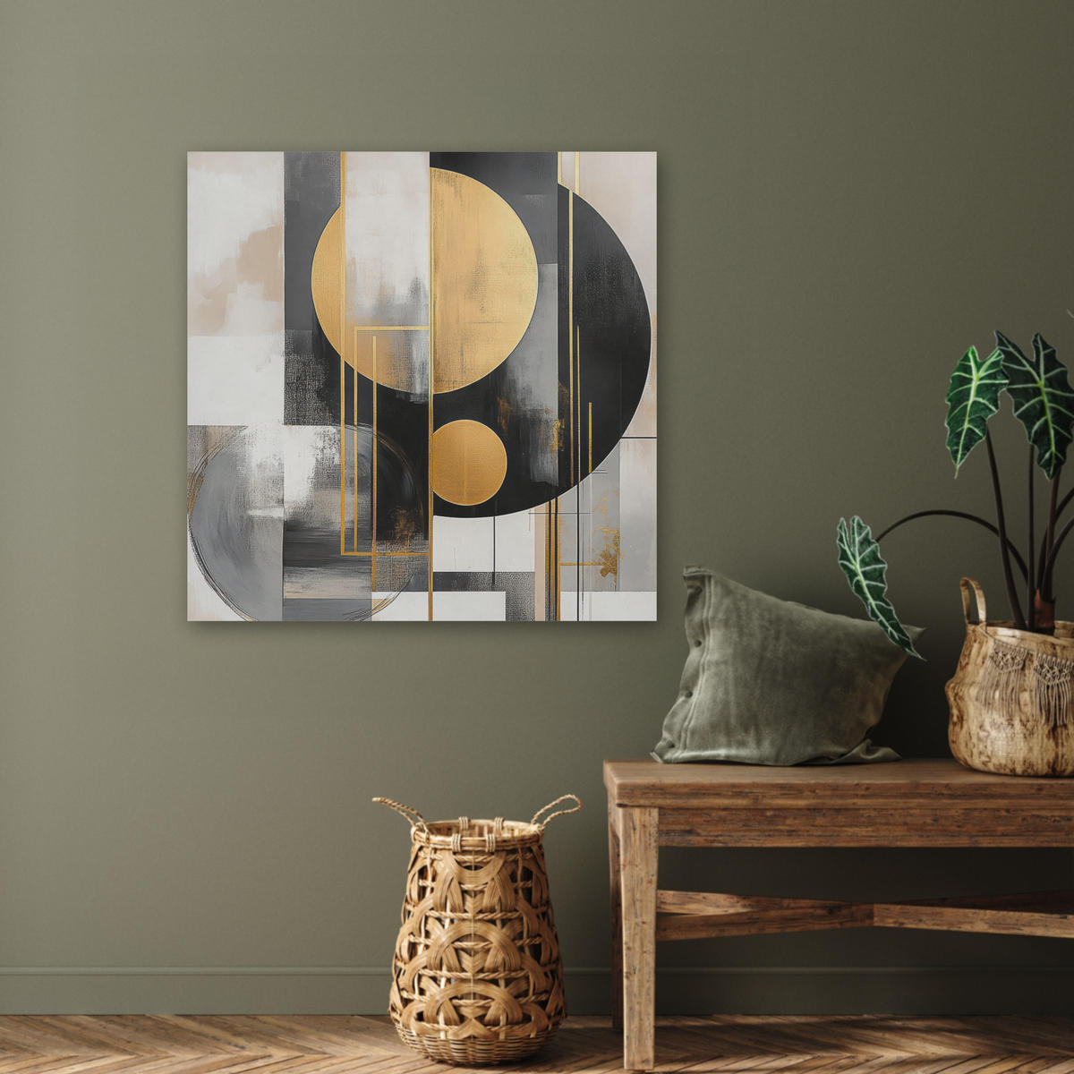 AKUSTIKBILD Abstrakt - Gold - Silber - Formen - Ästhetisch - Modern Akustikpaneele 80x80 cm - Goldfarben, Kunststoff (80/80/0.9cm) - MuchoWow
