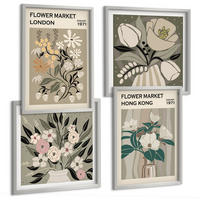 BILDER SET 4er Set - 50x50 cm & 40x60 cm Silberner Rahmen - Blumenillustrationen London Hongkong - Silberfarben, Kunststoff (50/50cm) - TULUP