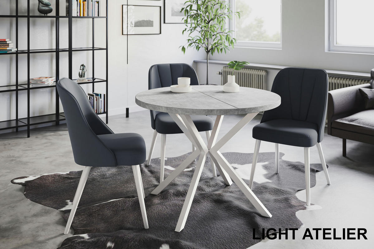 ESSZIMMERTISCH LOFT LITEN, ausziehbarer Tisch 90 cm/170 cm, Farbe: Hellgrau, mit Metallbeinen in Farbe Weiß - Weiß/Grau, Holzwerkstoff (90/90/76cm) - Alpi-Möbel