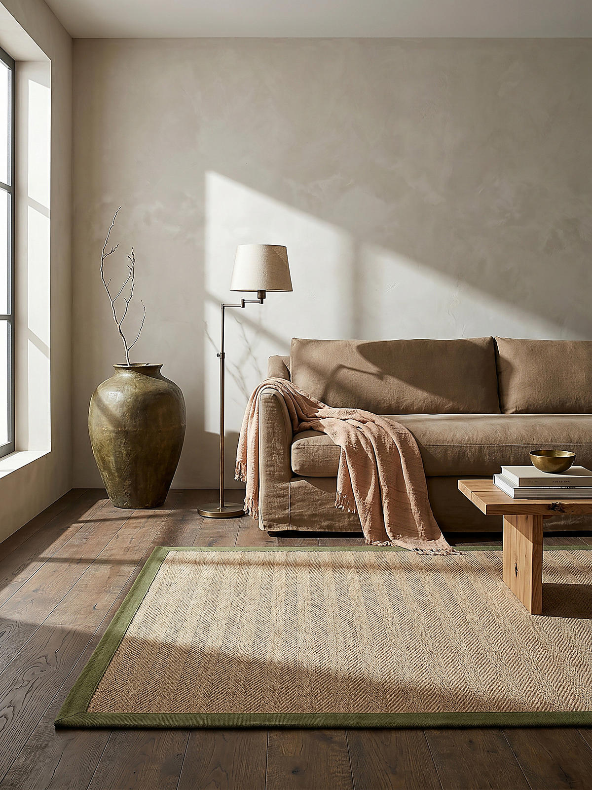 JUTETEPPICH TRENT, geometrisch, Braun-Grün, 60 x 230 cm - Naturfarben/Grün, Textil (60/230cm) - KADIMA DESIGN