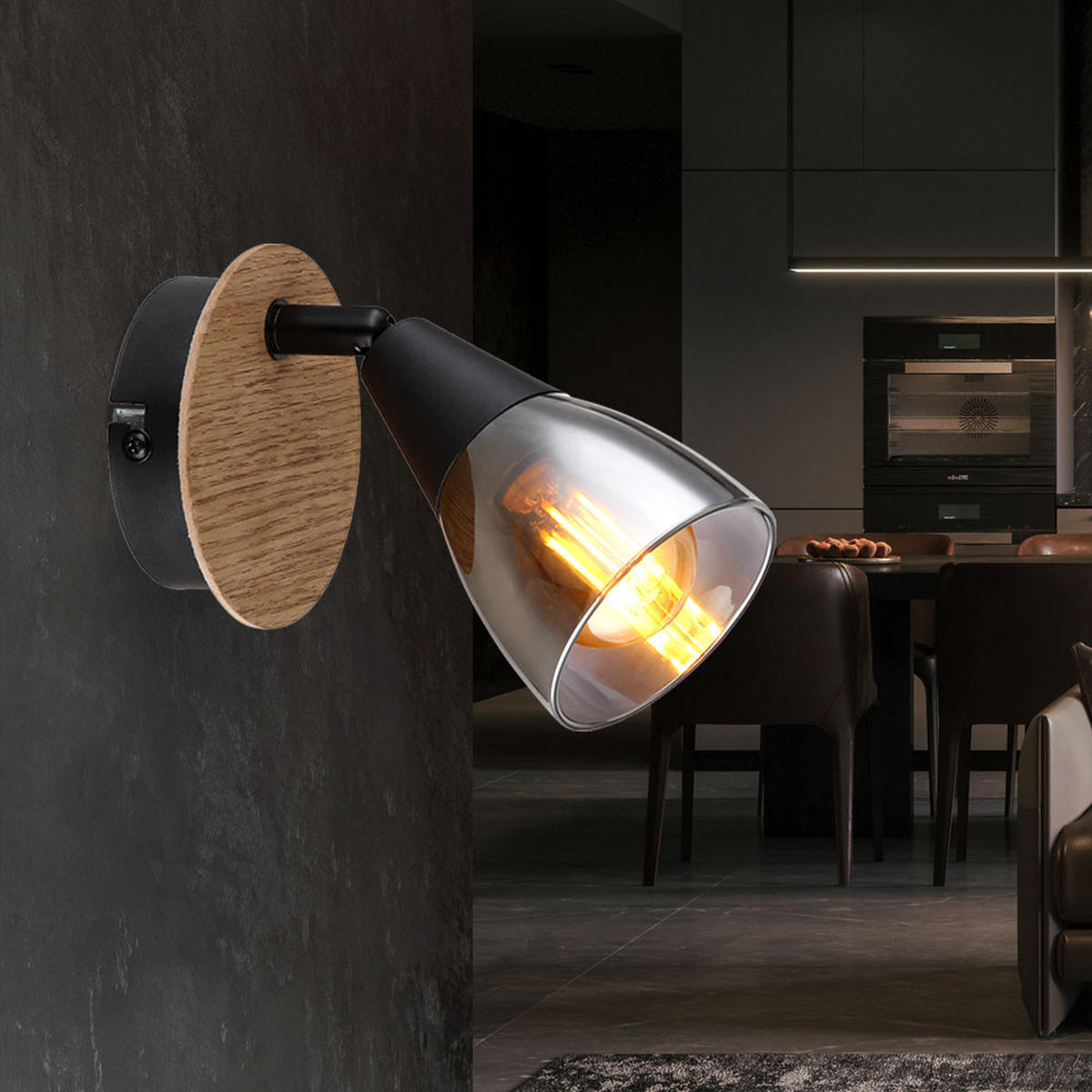 WANDLEUCHTE Metall Braun schwenkbar - Schwarz, Holz (8/13/16cm) - Globo Lighting