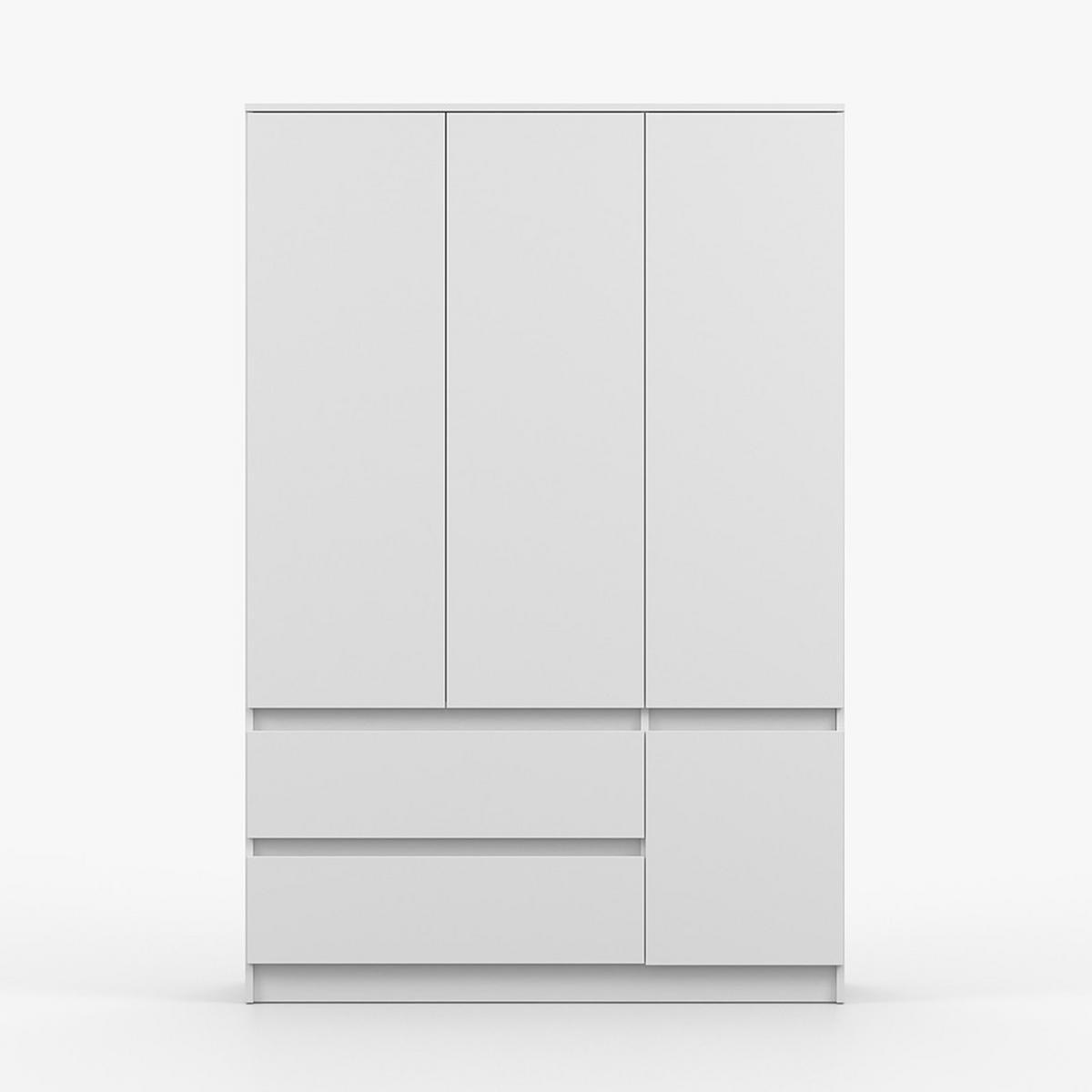 DREHTÜRENSCHRANK SOLO 4D2S, Schlafzimmer, Kleiderschrank Schrank 120 cm Weiß/Weiß, 4-türig, zwei Schubladen, grifflos - Weiß, Holzwerkstoff (120/180/50cm) - imoebel24