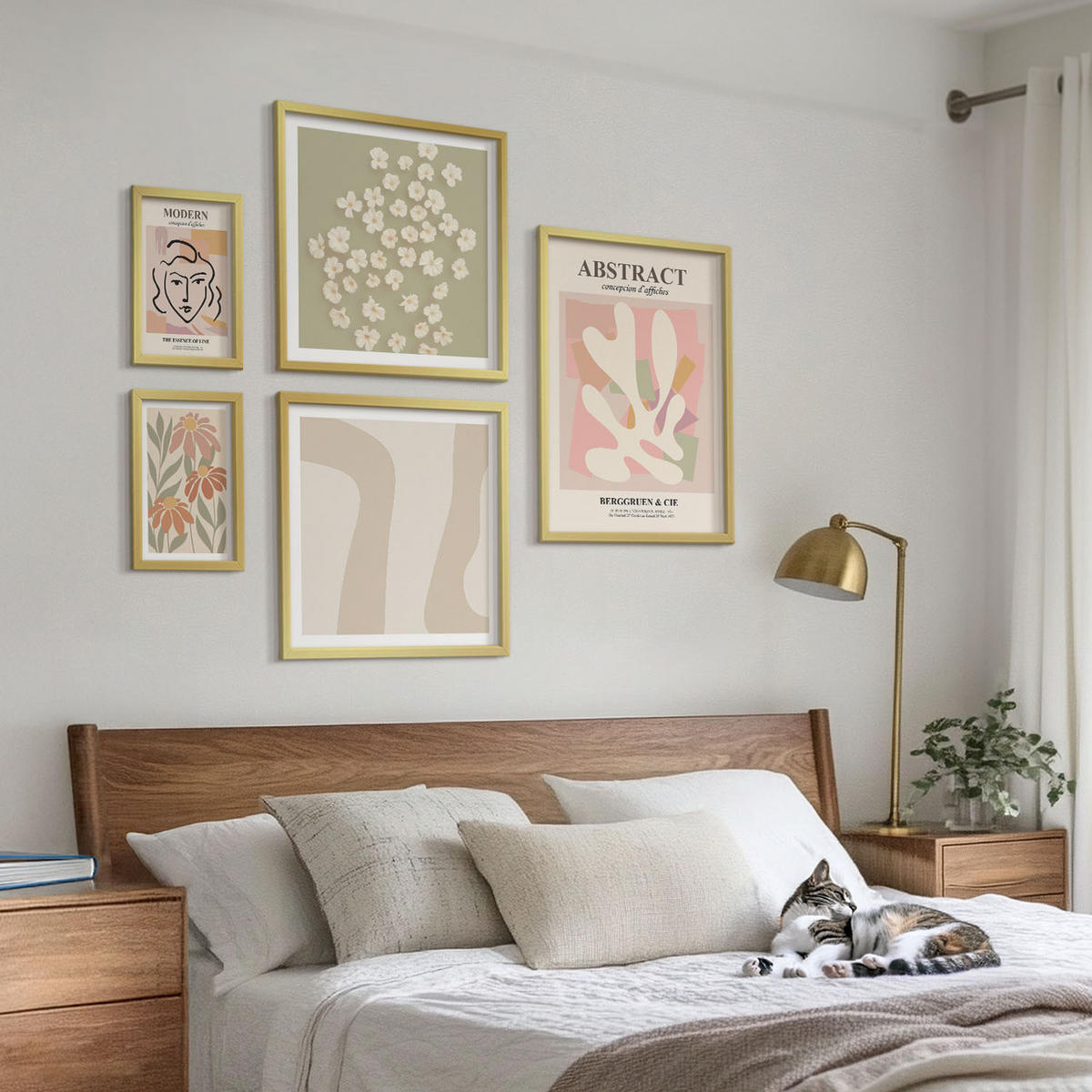 BILDER SET 5er Set - 50x50 cm & 20x30 cm & 40x60 cm Goldrahmen - Moderne abstrakte Frau - Goldfarben, Kunststoff (40/60cm) - TULUP
