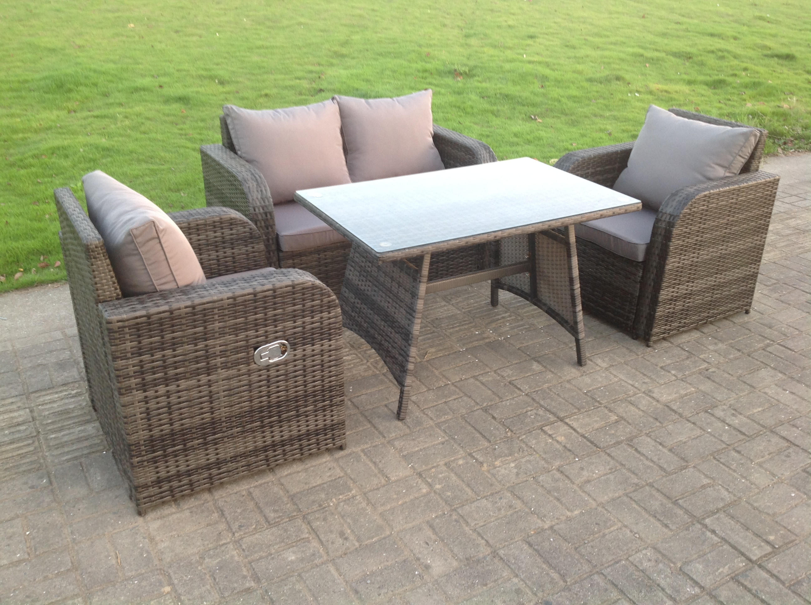 LOUNGESOFA SET mit Stuhl Polyrattan 4-Sitzer - Dunkelgrau/Grau, Glas/Kunststoff - Fimous