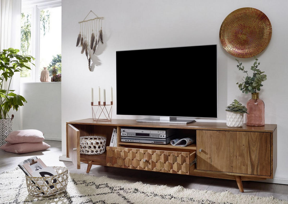 TV-BOARD 188x40x48 Akazie natur lackiert MOSAYK #105 - Naturfarben, Holz (188/48/40cm) - Massivmoebel24