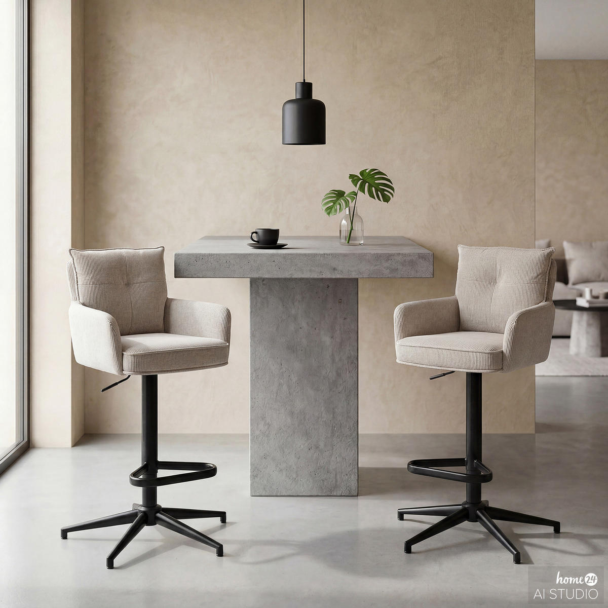 BARSTUHL - 2er-Set - Höhenverstellbar - Cord / Eisen - Beige, Textil/Metall (54/100/58cm) - home24