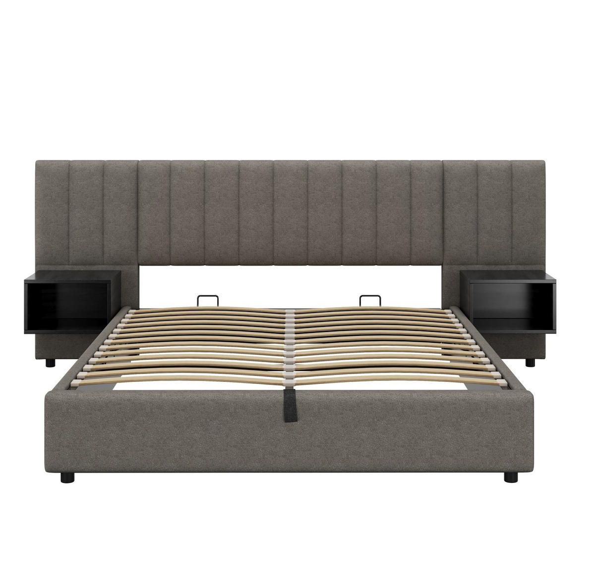POLSTERBETT aus Leinen 160x200 cm in Grau mit Stauraum - Grau, Textil (160/200cm) - Modfu