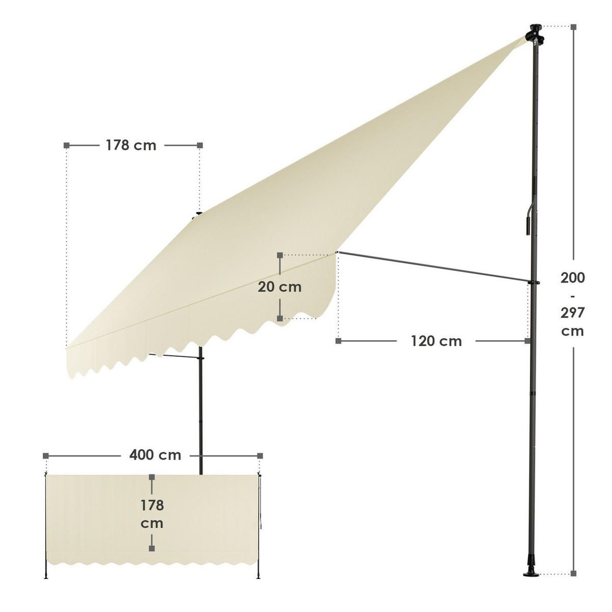 KLEMMMARKISE Kapstadt beige 400x120 cm - Beige, Textil (400/200/120cm) - Juskys