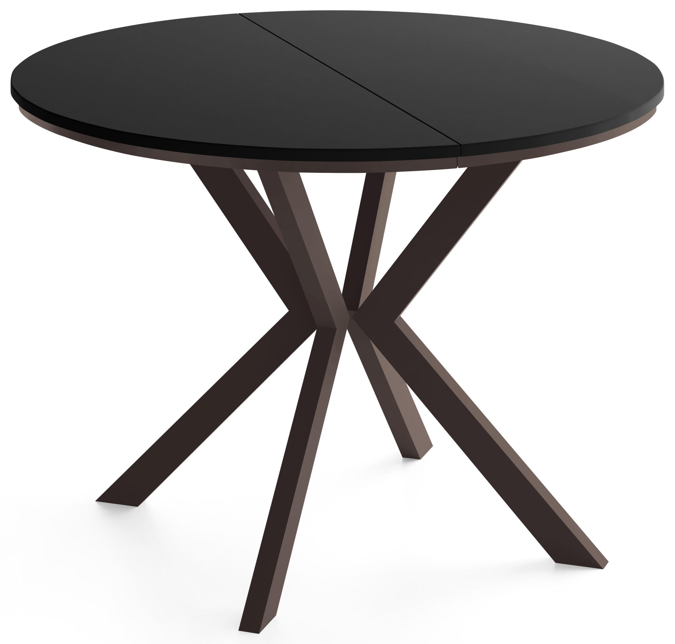 ESSTISCH Valio Neo rund oval ausziehbar verlängerbar mit braunen Metallbeinen, Schwarz 90-130/90/76 cm - Schwarz/Braun, Holzwerkstoff/Metall (90/130/76cm) - WFL GROUP