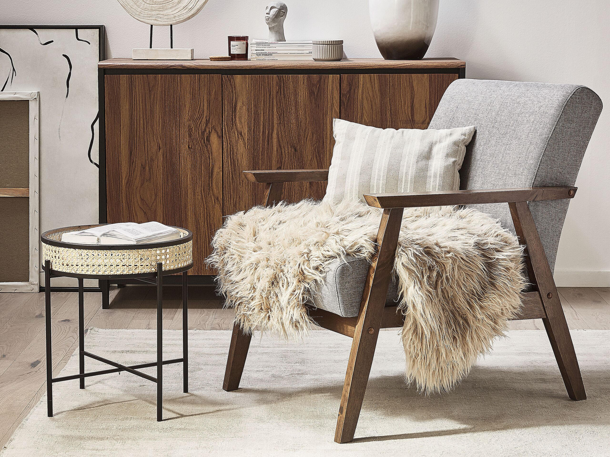 SHAGGY-KUNSTFELL-TEPPICH Mungo 88/53 cm - Beige, Kunststoff (53/88cm) - Beliani