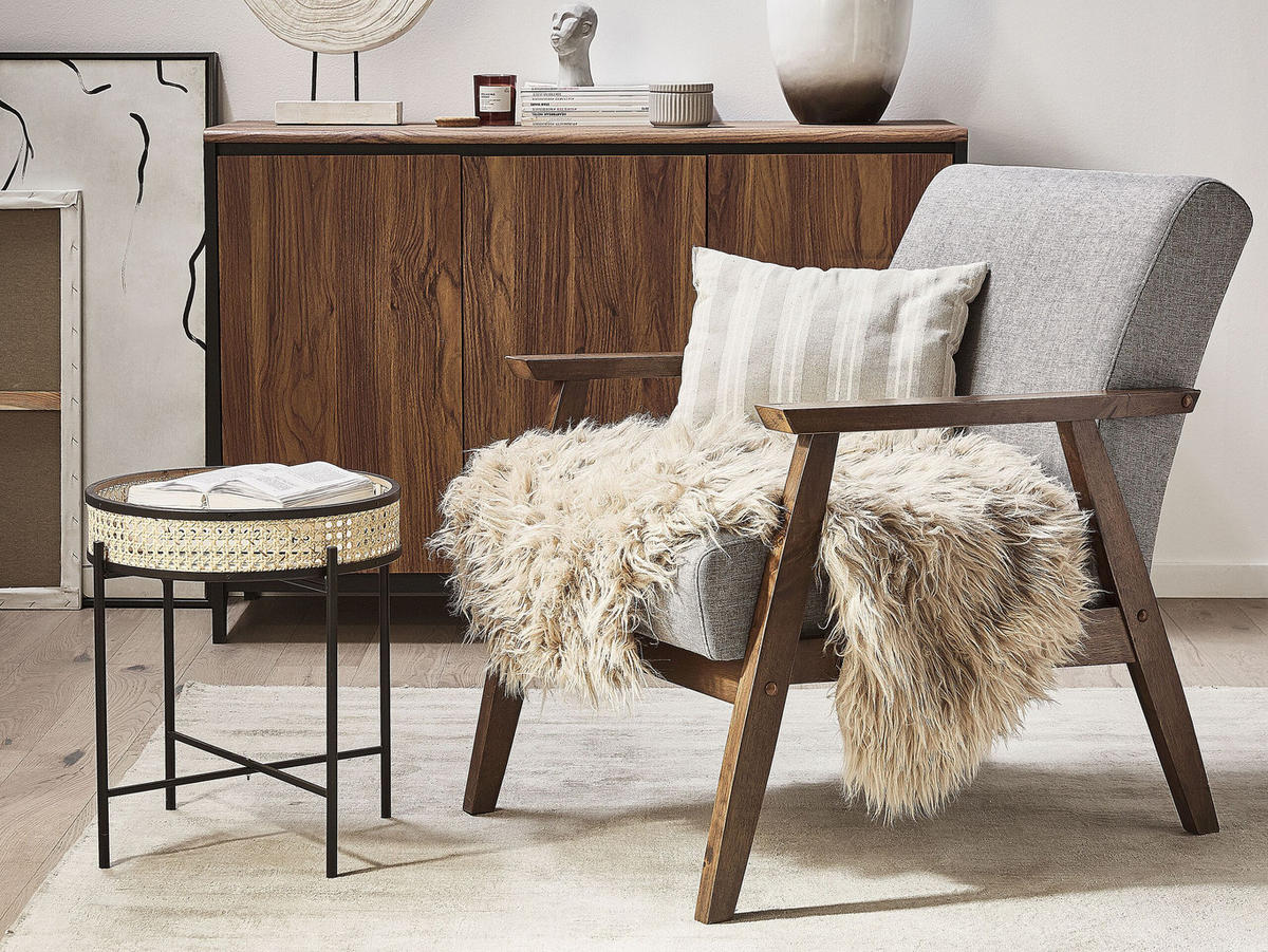 SHAGGY-KUNSTFELL-TEPPICH Mungo 88/53 cm - Beige, Kunststoff (53/88cm) - Beliani