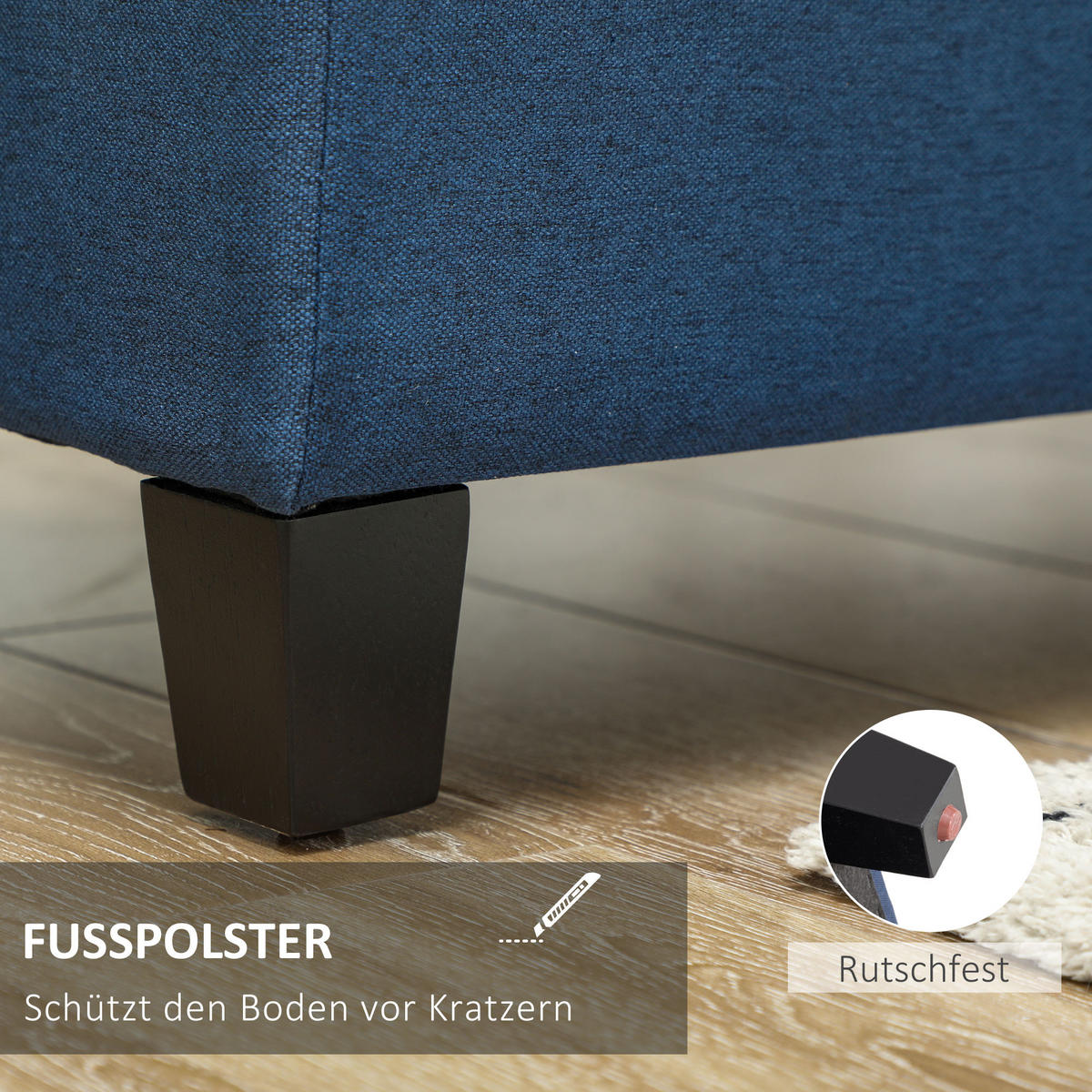 SITZBANK, Polsterbank mit Stauraum, Bettbank mit Deckel, Leinenoptik, Blau - Blau/Schwarz, Textil (49/41.5/125cm) - HOMCOM