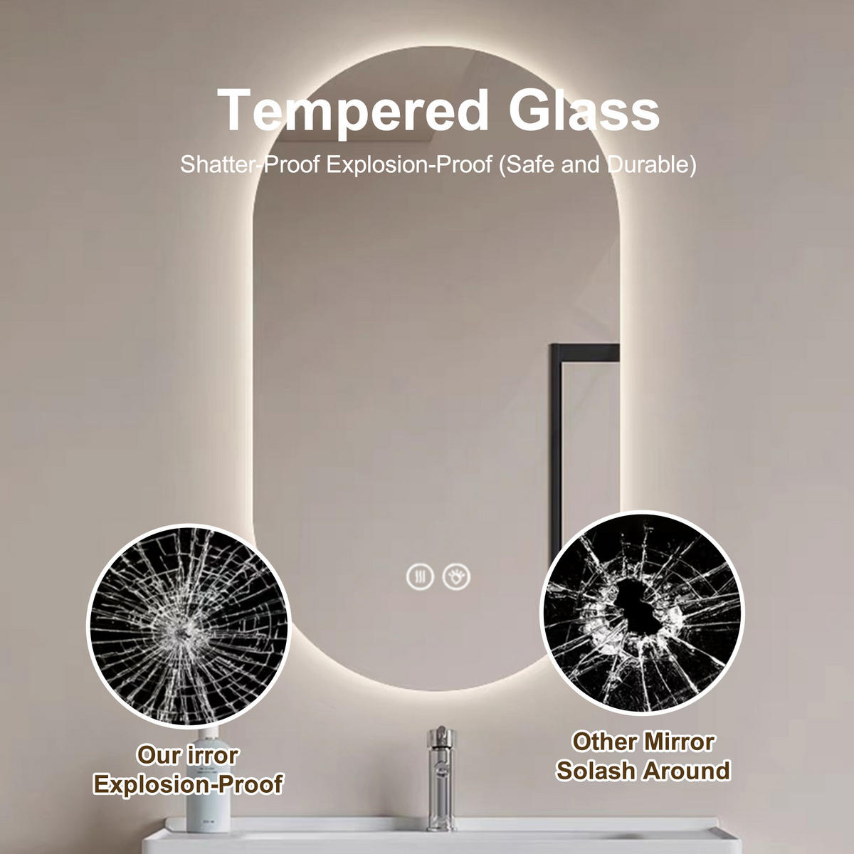 LED Badezimmerspiegel 60x90x3cm Silber, 3 Lichtfarben dimmbar mit Entspiegelung - Silberfarben, Glas (60/90/3cm) - Modfu