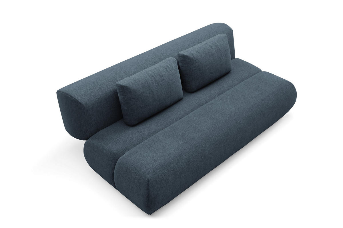 BETTSOFA ATOMO Blau Chenille-Stoff mit Schlaffunktion - Blau, Holz (217/82/134cm) - MASSENO