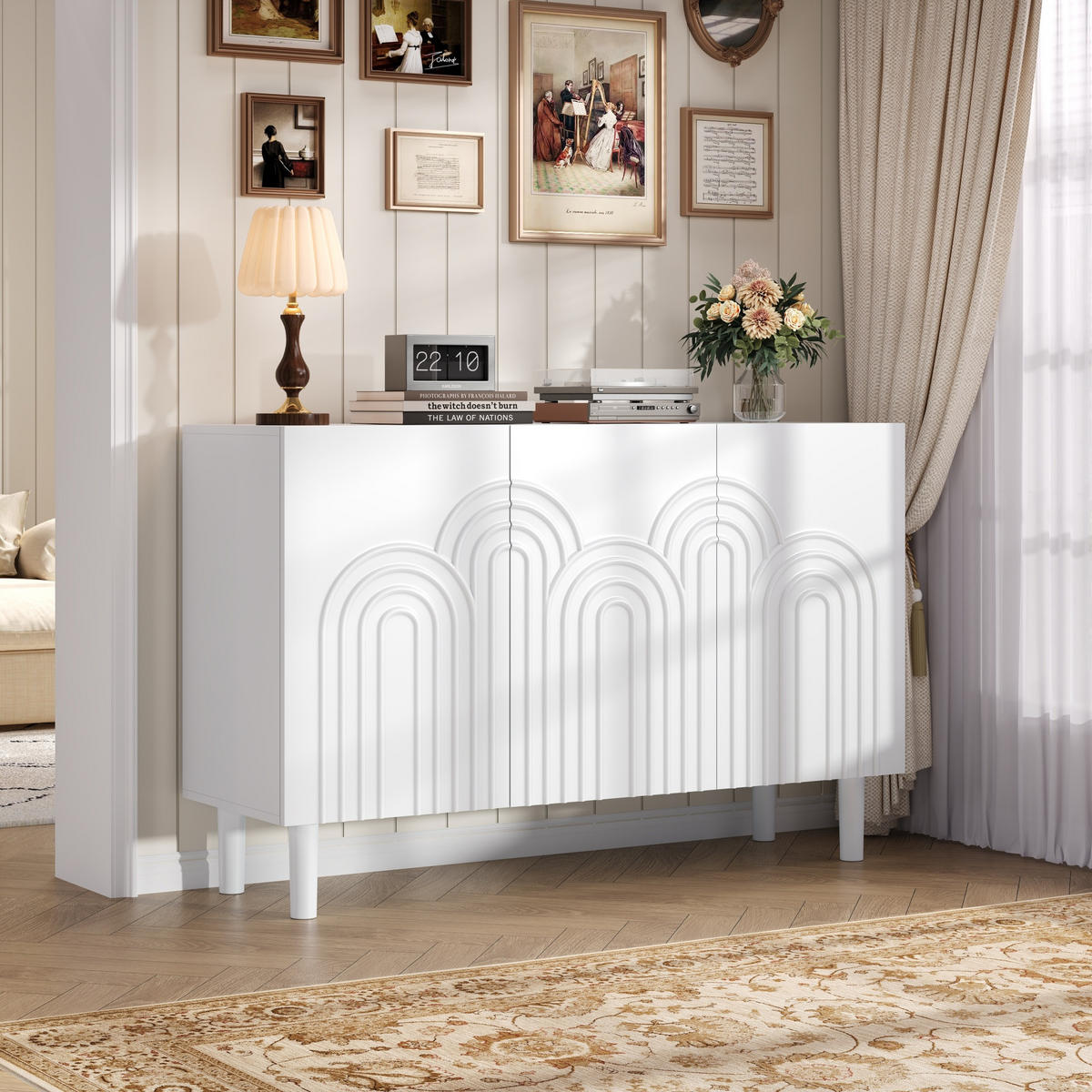 SIDEBOARD, 3 Türen, Verstellbare Trennwand, MDF, Weiß, 120x38.5x79cm - Weiß, Holzwerkstoff (38.5/79/120cm) - FLIEKS