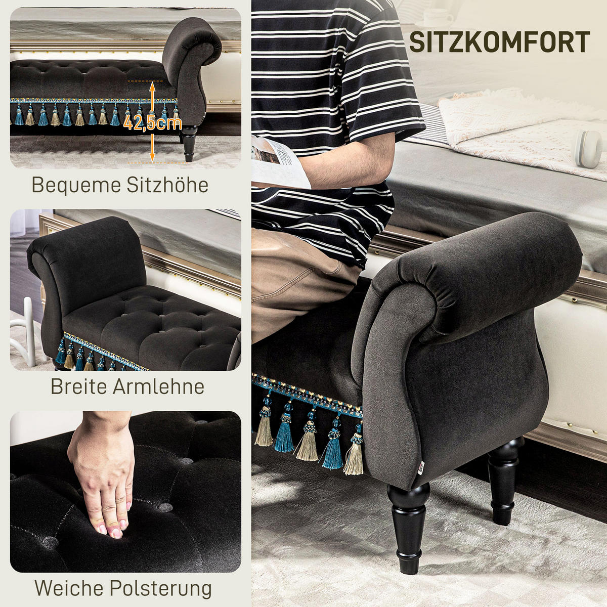 LUXUS Polsterbank, Schaumstoff, Dunkelgrau, 117 x 40 x 58 cm - Hellgrau, Kunststoff (40/58/117cm) - HOMCOM