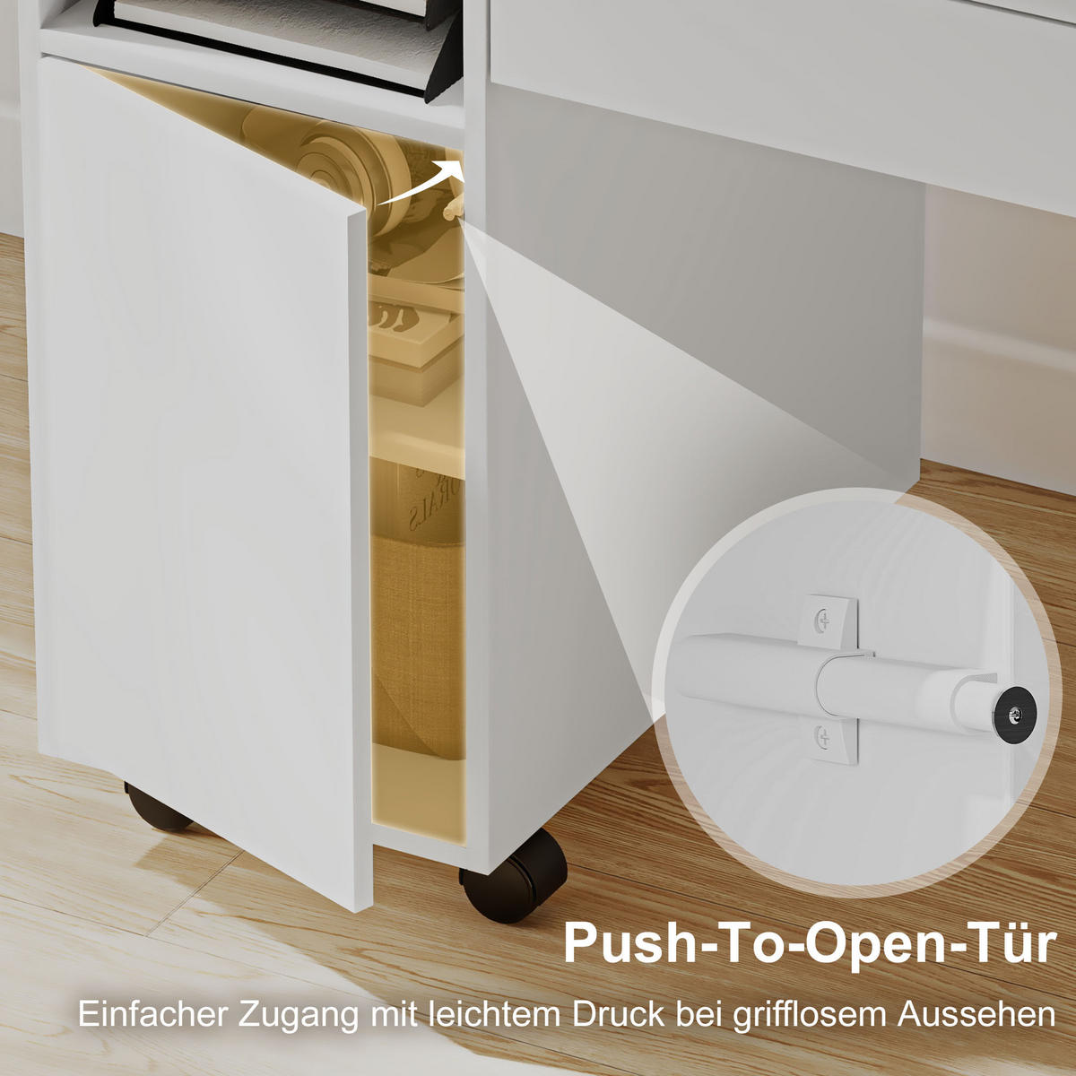 ROLLBARER Computertisch, klappbarer Schreibtisch mit Schrank und Schublade - Weiß, Holzwerkstoff (130/58/73.2cm) - HOMCOM