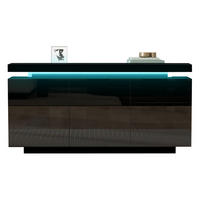 SIDEBOARD aus Spanplatte, Hochglanz-Fronten, mit RGB-LED und 3 Schubladen, 140/35/72,5 cm, Schwarz - Schwarz, Holzwerkstoff (38/72/140cm) - Redom