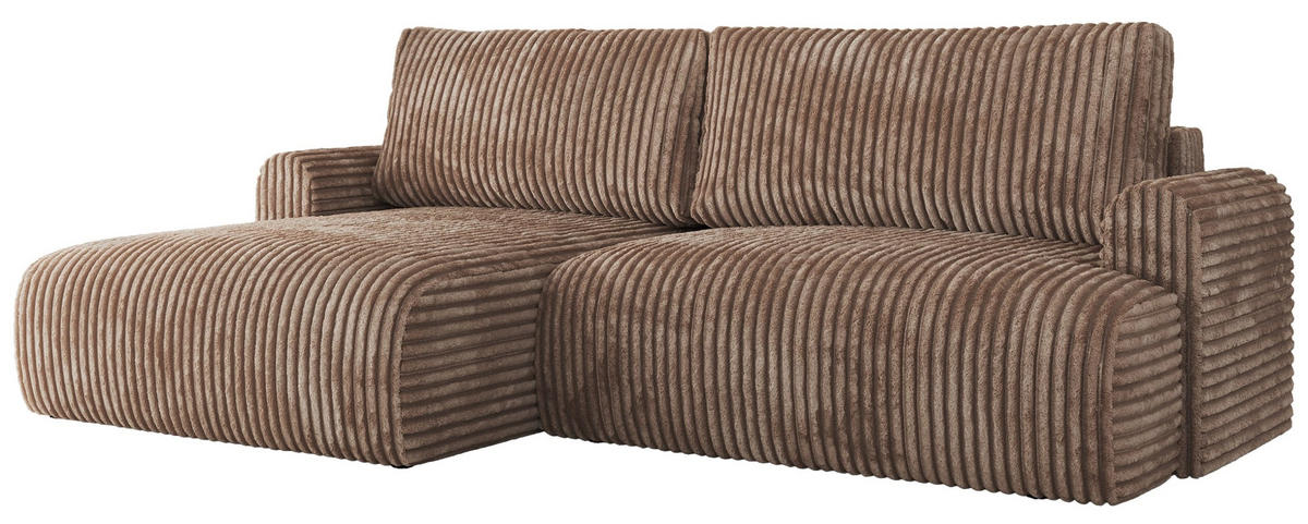 ECKSCHLAFSOFA TONO L Braun Cord - links - Schwarz/Braun, Kunststoff/Textil (260/150cm) - MKS