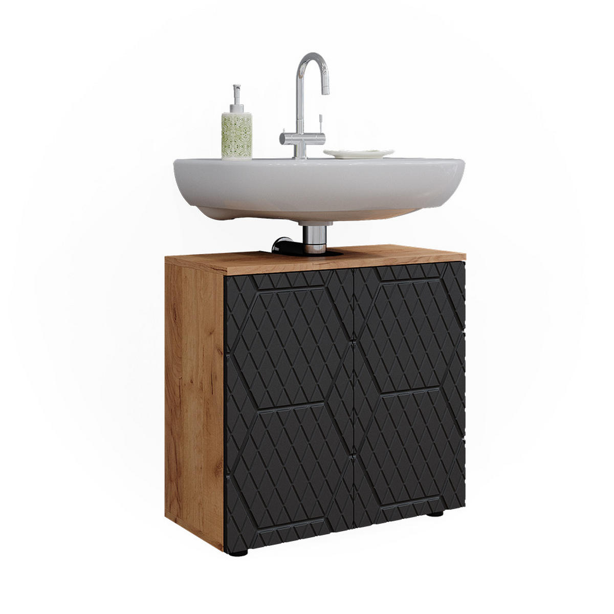 WASCHBECKENUNTERSCHRANK Irma Anthrazit gestreift 60 x 59 cm - Anthrazit, Holzwerkstoff (60/59/30cm) - Vicco