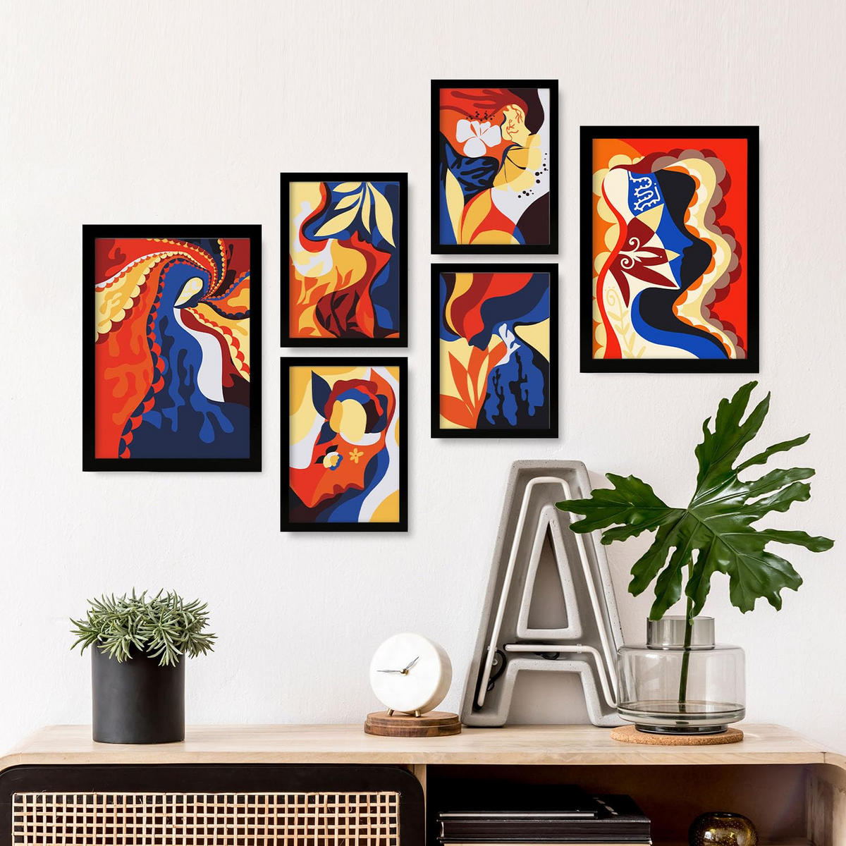 POSTER Set Mit 6 Rococo Arts 2 In Weibliche Zusammenfassung Ästhetische Dekorative Gemälde Für Ihr Wohnzimmer Zuhause A3 & A4 Schwarzer Rahmen - Schwarz, Papier (29/3cm) - Nacnic